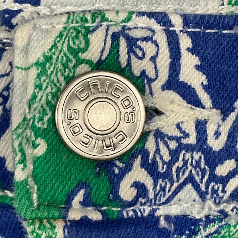 CHICOS Platinum Mykonos Scarf Crop Jeans Paisley Print Blue White sz 1 8 10 - Picture 10 of 12